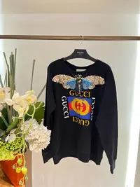 在飛比找Yahoo!奇摩拍賣優惠-Gucci 古馳 圓領長袖T恤衛衣 經典圖案 珠片裝飾99新