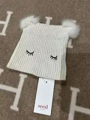 BNWT Seed Baby Kids Knitted Hat Pom Pom Beanie White 12-18 Months RRP $35