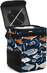 Car Trash Can with Lid,Bag Hanging Storage Pockets Leak-Proof,Portable Garbage Bin,Abstract Colored Fishes