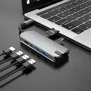 Blutech USB C Hub T1906 6 in 1 Multi-Function Type-C/USB-C HUB Expansion Dock (Grey) Multifunctional Type C Laptop Adapter (Color : Grey)