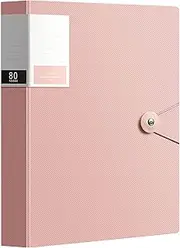 Binder with Plastic Sleeves 40/60/80 Pocket Bound Sheet Protector Presentation Book, Display Book, for A4 Size Inserts (80 Pocket, Rose)