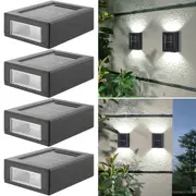 Solar Wall Light 4pcs Solar Wall Light UP and Down Illuminate Outdoor Sunlight Sensor Lamp -White