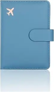 [Generic] Premium Leather Passport Holder Covers Case, Waterproof RFID Blocking Travel Wallet Passport Holder, Cute Passport Book for Women/Men (Blue, 10.5 * 14.5CM)