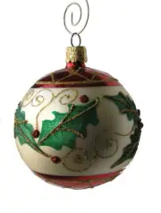 Holly Leaf Hand Blown Glass 3" Ball Christmas Ornament -