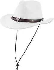 [COLLBATH] Vintage British Fashion White Cowboy Hat Wide Brim Men's and Women's Western Hat for Attire