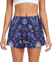[FRODOTGV] Dark Blue Chic Flowers Athletic Shorts for Women Ouick Dry Exercise Shorts for Biking Lounging Jogging Beach S, Dark Blue Chic Flowers, Medium