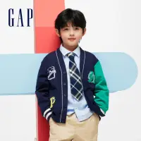 在飛比找momo購物網優惠-【GAP】男童裝 Logo印花V領針織外套-海軍藍(8904