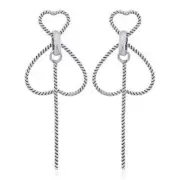 925 Sterling Silver Double Open Heart Silver Studs Twisted Rope Earring Oxidized