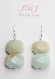 Amazonite Blue Octagon 15mm Natural Gemstone 925 Sterling Silver Earrings 1.50"