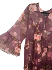 Johnny Was M Winonna Silk Maxi Dress Floral Print Chiffon Bell Sleeve Long $435