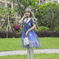 在飛比找Yahoo!奇摩拍賣優惠-原創lolita裙新款夏季短袖印花OP女裝公主裙日系甜美可愛