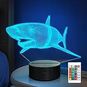 3D Shark Lamps Ocean Animal 3D Illusion Nightlights Led Timer Desk Dimmable Table Shark16 Color Changing Lights with Remote Control for Kids Boys Girls Children Holiday Birthday Xmas Gift