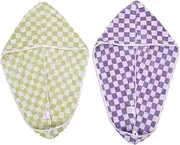 MUCKLILY 2pcs Hair Towel Twist: Women's Soft Absorbent Shower Wraps Checkered Hair Turban Wraps Drying Head Towels with Button for Women Girls