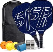SPPHONEIX Carbon Pickleball Paddles Set Lightweight Pickleball Rackets Honeycomb Core Carbon Fiber Surface, Comfort Grip, 2 Pack Lightweight 4 Ball 2 Paddles 2 Grip Tape