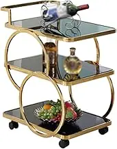 Movable Trolley 3 Tiers Movable Trolley Wine Cart Shelf Meal Side Storage Table Toughened Glass Desktop End Tables Movable Dining Car for Home Movable Dining Car