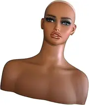 Folpus Female Mannequin Head with Shoulder Necklace Display Stand, with Makeup Wig Display Head, Hat Display Stand for Earrings Wig, Style B