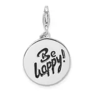 Sterling Silver Amore La Vita Rhodium-Plated Polished Be Happy! Charm With Fancy Lobster Clasp