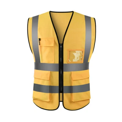 Men High Visibility Safety Vest with Pockets Waistcoat Zip Front Reflective Vest