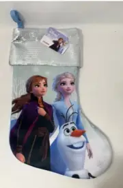 New Disney Frozen Elsa, Anna & Olaf Christmas Stocking 15" Blue, Purple, Silver