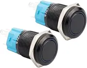 Yakamoz 2Pcs 16mm Waterproof Latching Push Button Switches, 12V Self-Locking Button On Off with Sockets Blue LED Wiring Harness for Automotive, Marine, Industrial Machinery and DIY.