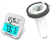 Digital Pool Thermometer Floating Wireless Set with Radio Controlled Clock an...