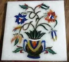 Square Marble Coffee Table Top Flower Pot Pattern Inlay Work Wall Decor Scencey