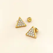 Tetrahedra Zircon Gold Stud Earrings