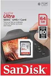 SanDisk SD Card 4GB 8GB 16GB 32GB 64GB 128GB 256GB Memory Cards for Camera Photo High Resolution Video Recording DSLR 4K Professional Storage (64GB SD Card Ultra)