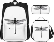 [Torong] Flag of Venezuela Lightweight Waterproof Backpack Set of 3 with Lunch Bag Pencil Case for Office School Travel, Dragonfly, One Size