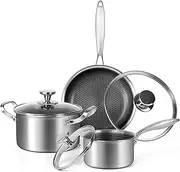 Stainless Steel Pots and Pans Set Nonstick Kitchen Cookware Sets Honeycomb Coatings Cooking Set W/Frying Pans & Saucepans&Stockpots(PFOS, PFOA Free)
