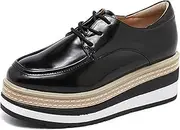 [TOSOFT] Women's Leather Oxfords Loafers Lace Up Chunky Platform Non Slip Work Office Party Dress Walking Flats Shoes for Women