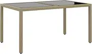 vidaXL Outdoor Garden Table Made of Beige Poly Rattan with Tempered Glass Top - Rectangular Patio Table