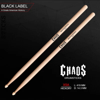 DRUM STICKS CHAOS x5a XTREME *12 PAIRS* AMERICAN HICKORY DRUMSTICKS