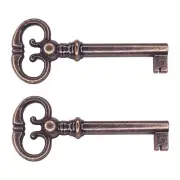 2x Vintage style open barrel skeleton key furniture cabinet antique 70mm