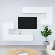 Wall-Mounted TV Cabinet for Living Room, Sleek White Engineered Wood Media Unit, Floating Entertainment Console Storage