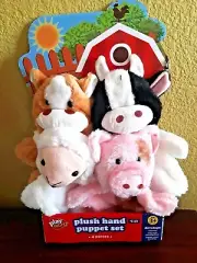 NEW ! PLAY RIGHT 4 PIECE PLUSH HAND PUPPET SET (HORSE-COW-LAMB-PIG) AGES 3 + !