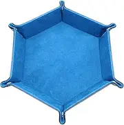 Dice Tray Folding Dice Rolling Tray with Pu Outer Velvet Lining Holder Storage Box for Table Games Metal Dice Blue