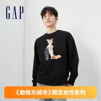 在飛比找蝦皮商城優惠-Gap 男裝 Gap x 動物方城市聯名 印花圓領大學T-黑