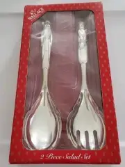 Wallace Silversmiths 2Pc Salad Serving Set W/ Santa And Snowman New In Orig Box