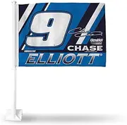 Rico Industries NASCAR Racing Chase Elliott Double Sided Car Flag - 16" x 19" - Strong Pole That Hooks onto Car/Truck/Automobile