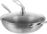 CIYODO Heavy Duty Honeycomb Nonstick Stainless Steel Wok Pan with Lid Large Frying Pot for Gas Stove for Home Cooking Easy Clean and Design