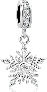 [NanMuc] Snowflake Dangle Charm Compatible with Women Pandora Bracelets Clear Crystal Christmas Hoilday Bead