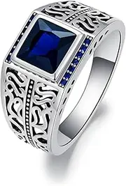 [PYTALI] Blue Sapphire Ring for Men S925 Sterling Silver Cool Turkish Handmade Ring for Men’s Luxury Jewelry Gift