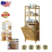 Space-Saving Laundry Organizer with 3-Tier Shelves and Detachable Hamper Design