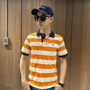 美國百分百【全新真品】Ralph Lauren POLO衫 網眼 短袖 RL 小馬 青年款 條紋 橘白/深藍白 H891