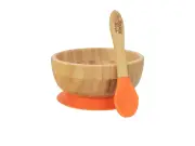 Tiny Dining Children's Bamboo Cereal / Dessert Bowl with Stay Put Suction & Soft Tip Spoon - Orange
