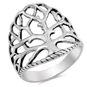 Tree of Life Ring Genuine Sterling Silver 925 Jewelry Face Height 24 mm Size 4