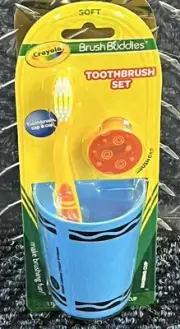 Brush Buddies Blue Crayola Toothbrush Set, Soft for Kids, Rinsing Cup, Cap