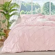 BEDELITE Baby Pink King Size Comforter Set - 3 Pieces Boho Pintuck Bedding Comforter Sets, Lightweight Soft & Warm King Bedding Set with 2 Pillowcases for All Season