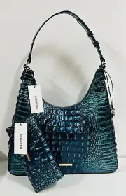 BRAHMIN NWT BLUE PATINA TABITHA SATCHEL & VERONICA WALLET ~ GENUINE LEATHER